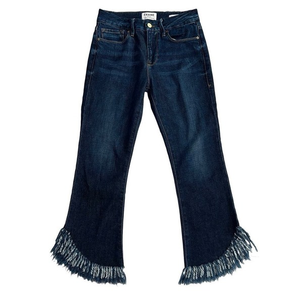 FRAME Denim Le crop Mini Boot Fringe Scallop Hem Jeans, NEW w/out tags Size 28 - Picture 2 of 12